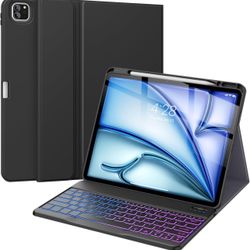 Keyboard Case for iPad Air 13 Inch (M3 2025,M2 2024) & iPad Pro 12.9 Inch 6th/5th Gen with Pencil Holder-7 Colors Backlit Wireless Detachable Folio Ke