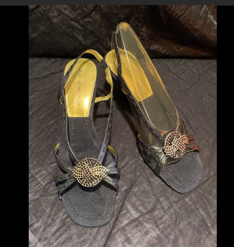 Bandolino Sandals Heels Black Sequins Womens Size 7.5