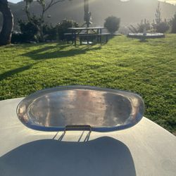 Silver Metal Oval Serving Tray Decorative Vintage Made in India with Felt Pads