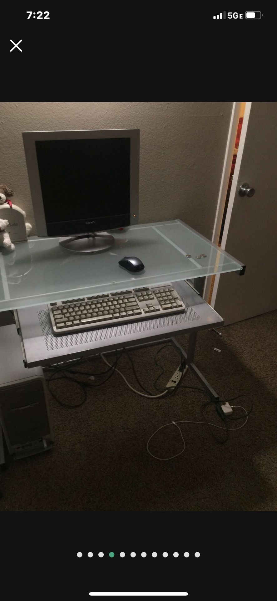 BEAUTIFUL GLASS COMPUTER DESK IN GOOD CONDITION WITH A SIDE TABLE