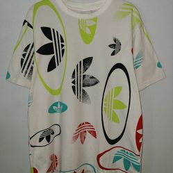 Adidas White All Over Multi Color Logo Short Sleeve Men's Graphic T-Shirt Size L

