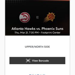 2 Tickets And Parking Pass PHX Suns Vs Atlanta Hawks
