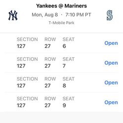 Mariners vs YANKEES! August 8th! Great Seats!