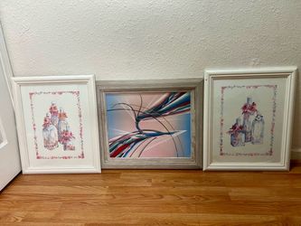 Vintage Wall Art Set -Floral Prints & Abstract