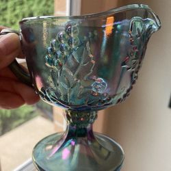 Vintage Iridescent Blue Glassware Set