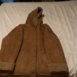Michael Kors Tan Suede Shearling Hooded Trench Coat 