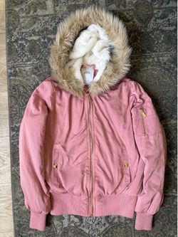 IRIS Pink Bomber Jacket with Faux Fur Hood