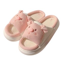 Linen Slippers Cute Piggie Slippers Men Women Indoor Slippers Soft Thick Sole