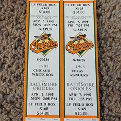 Vintage 1995 Baltimore Orioles Ticket Stubs Uncut Pair Camden Yards MLB