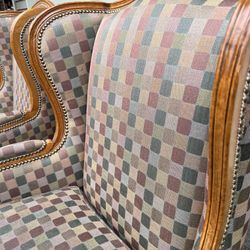 Vintage Checkered Wingback Chairs- 1 AVAILABLE