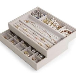 🌈 $13 Brand New In Box Stackable Velvet Jewelry Trays Jewelry Organizer Storage Set Of 2