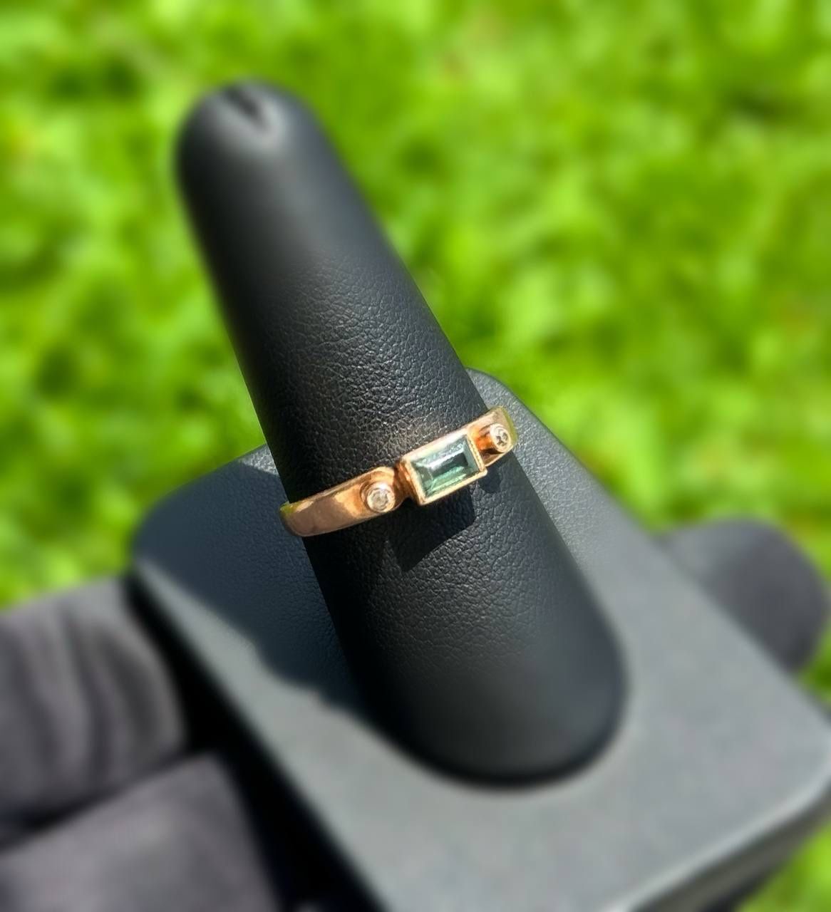 Vintage Jewelry 14k USSR solid rose gold tourmaline stone 0.20CT white stones 0.010CTW ring size 9.50