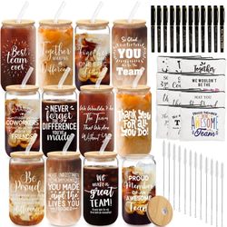 12 Set Glass Cups 16 oz Can Shaped Beer Glass Makeup Bag Ballpoint Pen for Women Men (Mixed Style)