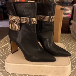 Jessica Simpson “ Brynne “  Leather Snake Print Belted High Heeled Ankle Boots  Size US 9.5 M 
