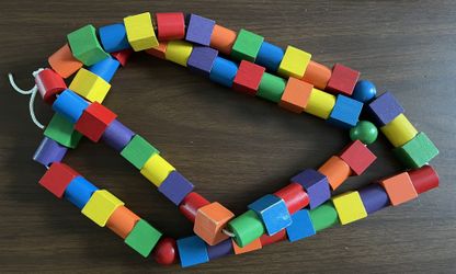 Vintage Children's Wooden Beads for Stringing or for Christmas Tree Garland.  64 beads; 56" long. 