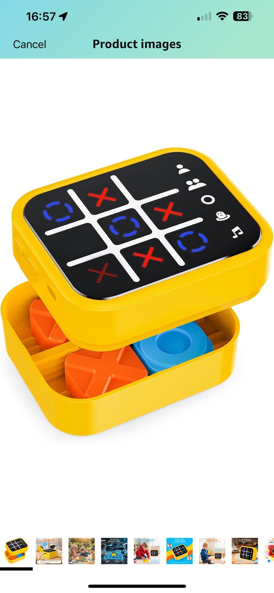 Rechargeable Tic Tac Toe Game Box with 5 Fun Brain Memory Games, Electronic Touchscreen Handheld Game, Portable Digital Puzzle Board Travel Toy, Gifts