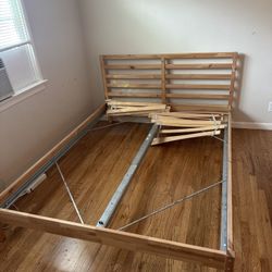 IKEA QUEEN BED FRAME, HEADBOARD AND SUPPORT SLATS