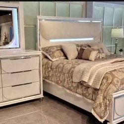 Modern White Bed Set Bedroom Set 4 Pcs New