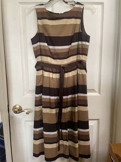 Brown Striped Sleeveless Midi Dress