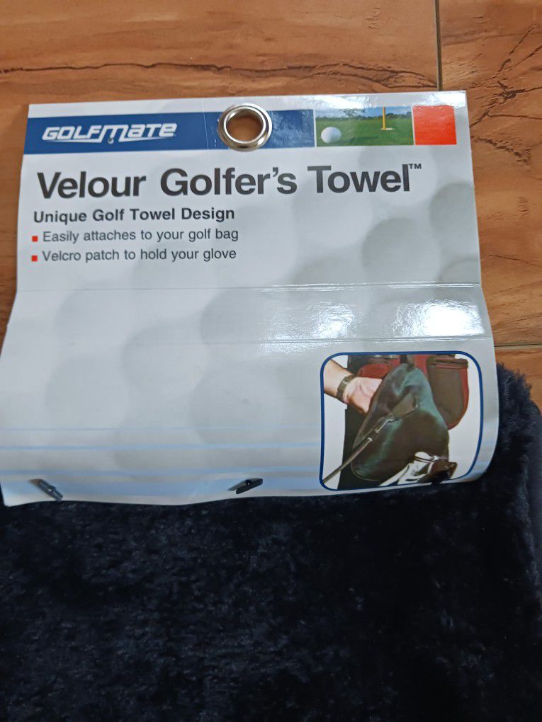 Lot of 2 Golfmate Black Velour Golfer's Towel
