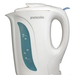 Proctor Silex Electric Tea Kettle, Water Boiler & Heater Auto-Shutoff & Boil-Dry Protection, 1000 Watts for Fast Boiling, 1 Liter, White