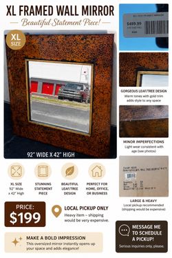 Large Black Wall Mirror with Wide Frame