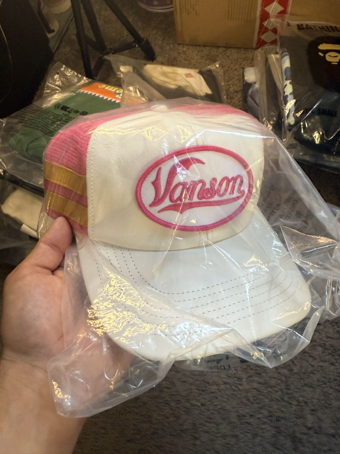 Supreme Vanson Leathers Mesh Snap Back Hat Pink