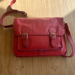 Boden Red Leather Messenger Bag/ Purse