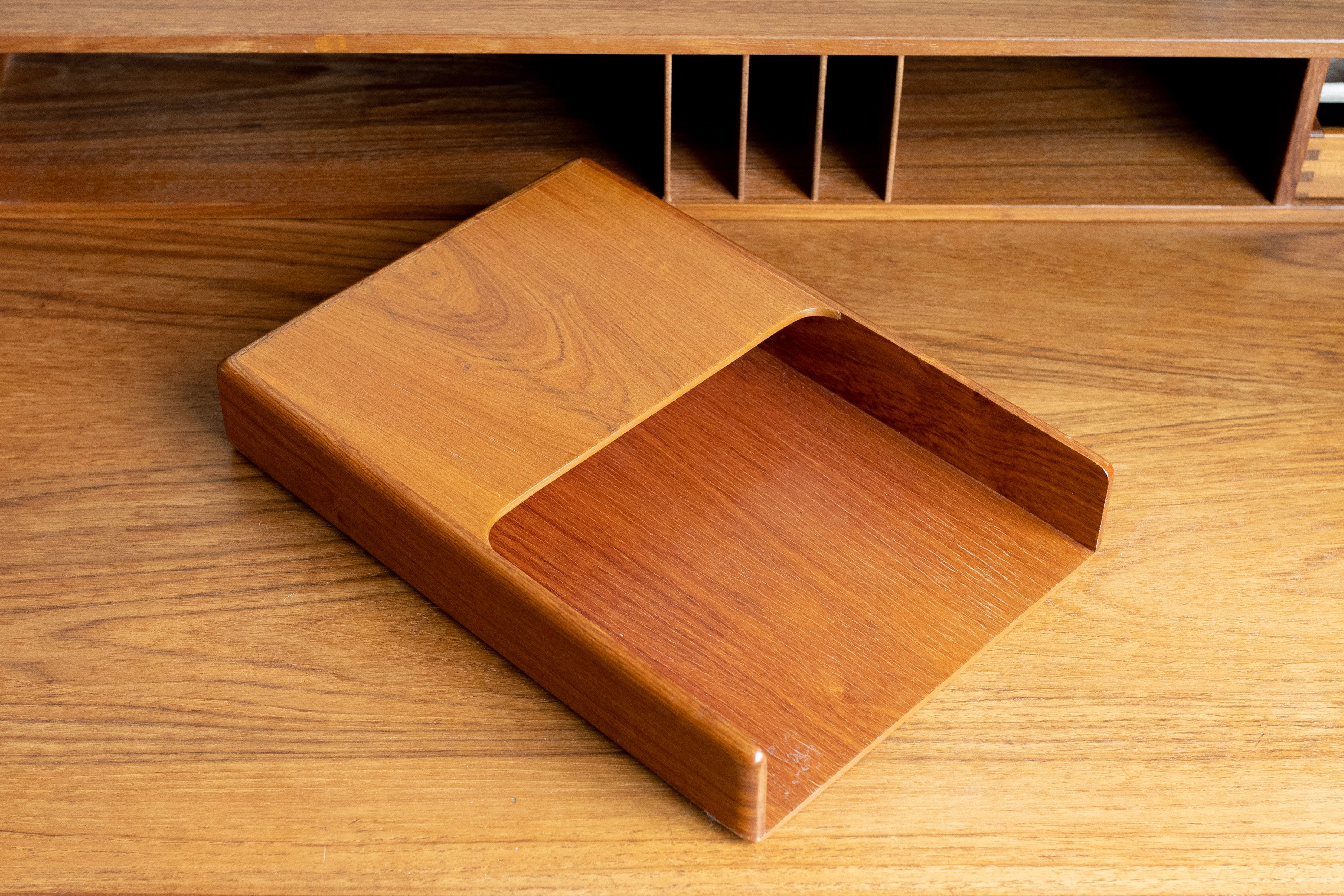 Teak Paper Tray Organizer Mid-Century Modern Copenhagen Desk Top Tray