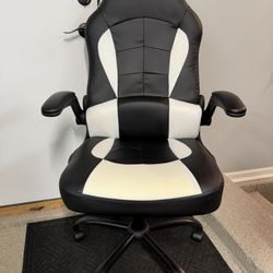 Brand New Black/White Tall Back Height Adjustable Reclining Gaming Chair w/Flip Up Armrests 