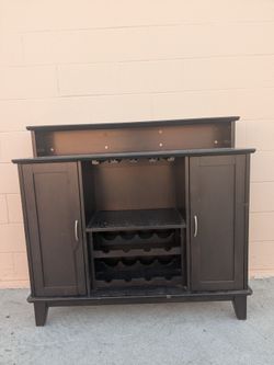 Dark Brown Wood Bar Cabinet with Wine Rack