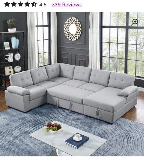 7 Seat L Sectional Sofa Couch With Pull Out Bed And Storage New In Sealed Box 