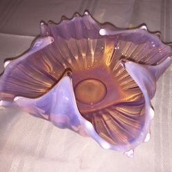 Opalescent Ruffled Pink Depression Milk Glass Dish