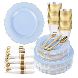Open box Blue Plates for food & cake, utensils and cups