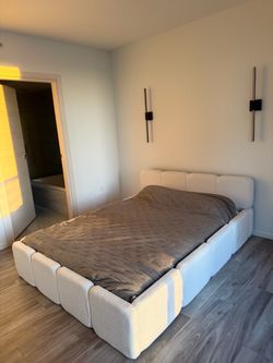 Brand New Queen Platform Bed with Mattress, Cream Cloud Design