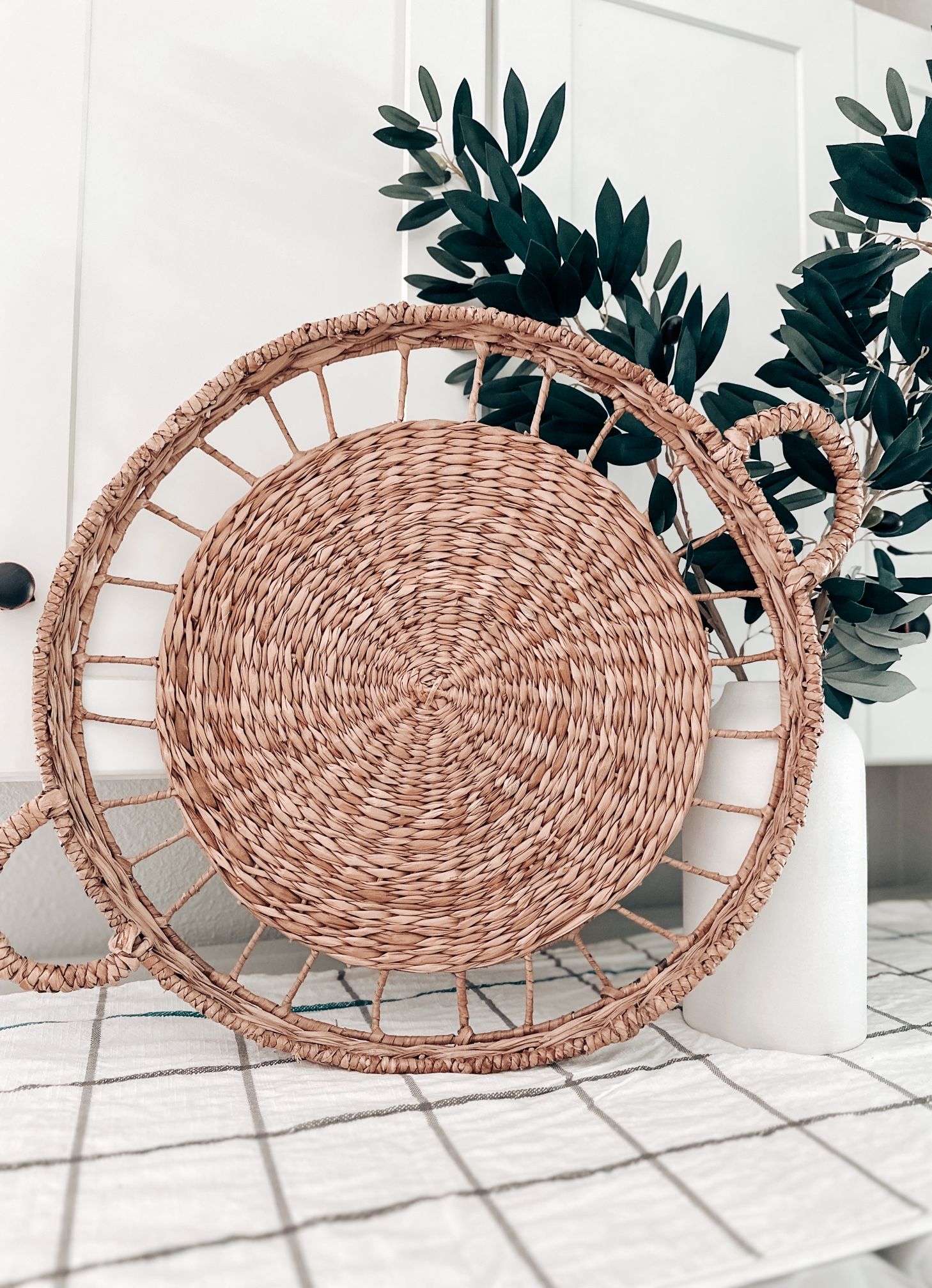 Magnolia Woven Sunbeam boho modern farmhouse seagrass rattan wall tray