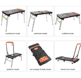 7-in-1 Portable Workstation, Folding Workbench & Work Table with Wheels, Converts to Sawhorse