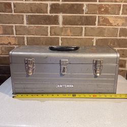 Vintage Sears Craftsman Metal Crown Tool Box - Silver 20in