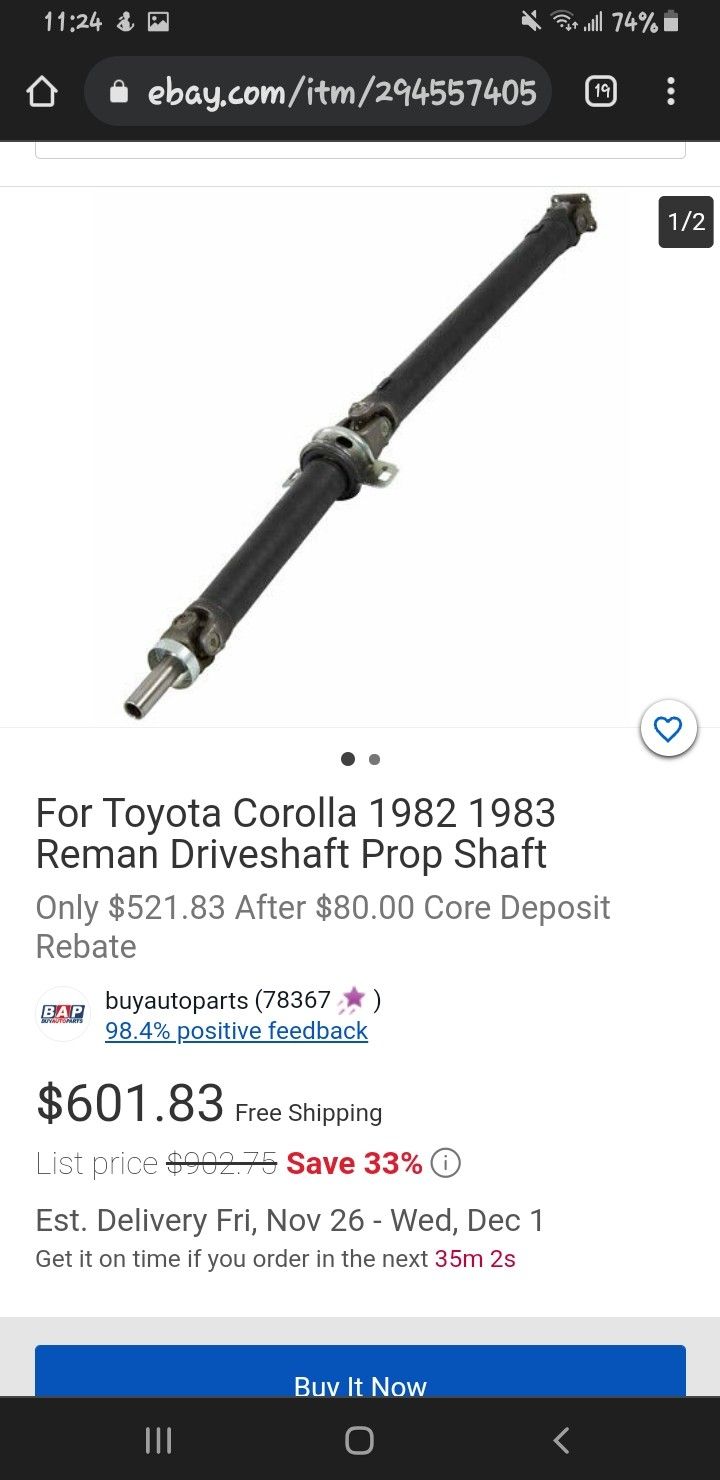 ..... 83..... Toyota .Corolla .5spd .Driveshaft
