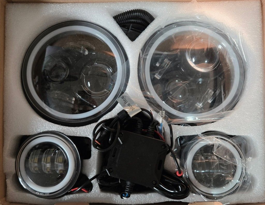 LED Headlights With Multi-color Halo's For JEEP Wrangler With Mounting Brackets.