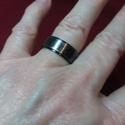 Size 9 Silver, Gray And Black Stainless Steel Wedding Band