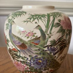 Vintage Shibata Japan Peacock Flower Jar