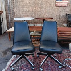 Vintage Black Leather 1950s Star Leg Casters Office Chair Pair $145 OBO