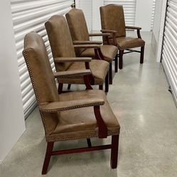 Tall Back Nail Trim Leather Throne Chippendale Office Armchairs 