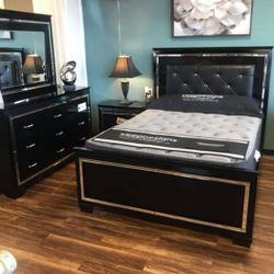 Allura Black LED Panel Bedroom Set (Queen and King Bed Frame