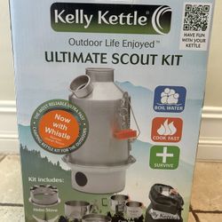 Kelly Kettle Ultimate Base Camp Kit – 54 oz Large Stainless Steel Camp Kettle, Lightweight Camping Kettle with Whistle, Kelly Kettle Stove for Fishing