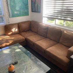 Brown (faux)Leather Couch & Ottoman