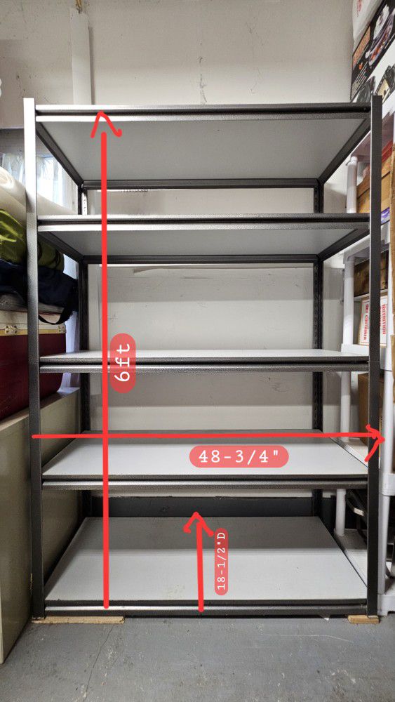 5 tier Storage Shelves Garage  6ft H  x 48-3/4"W  x 18-1/2"D