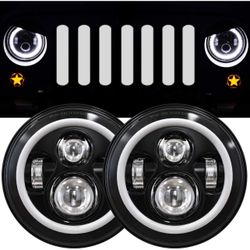 7 Inch LED Halo Headlights with Turn Signal Amber White DRL Compatible with 2007-2017 Jeep Wrangler JK JKU- Black