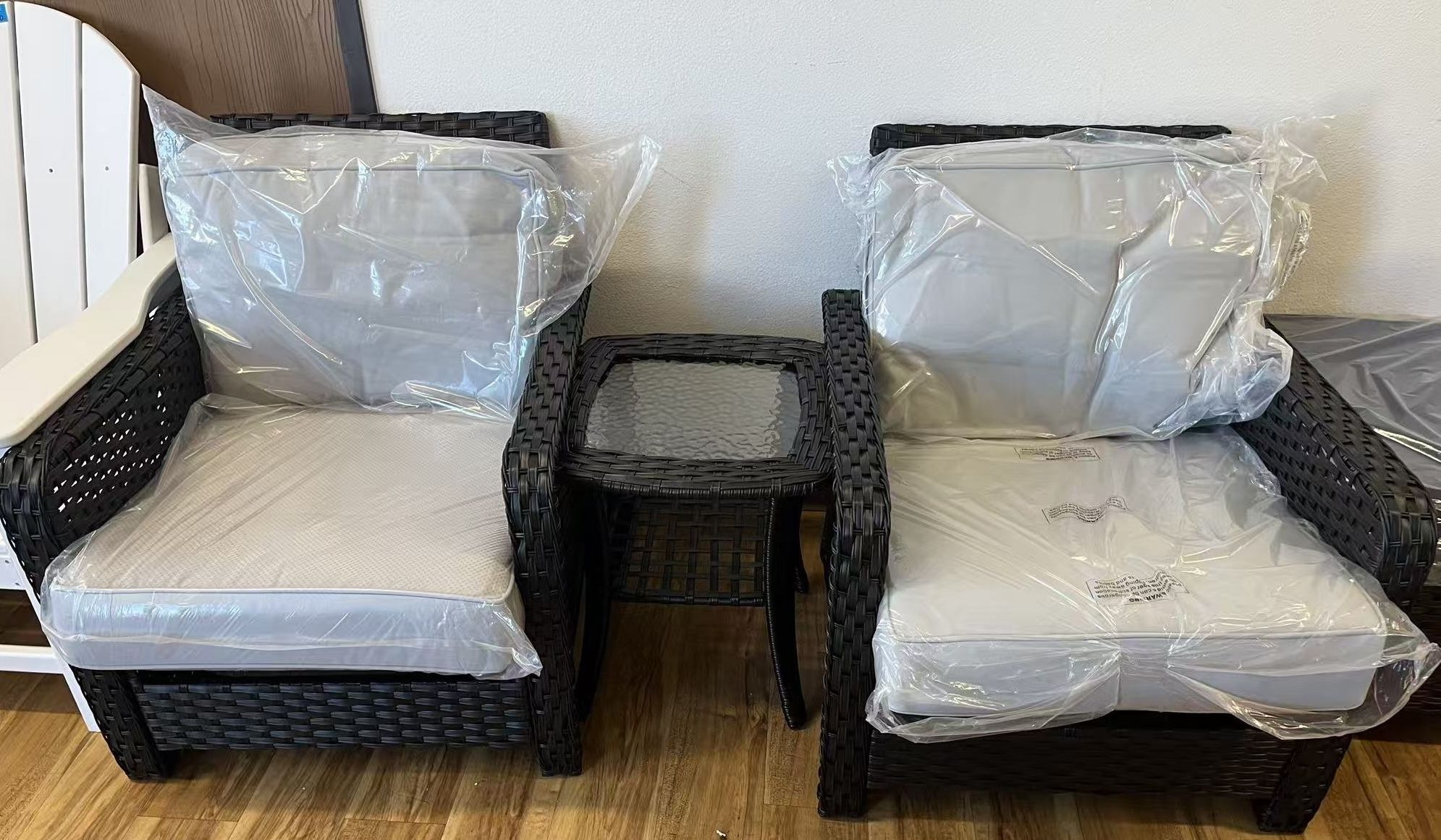 ✌️ 3 Piece Outdoor Patio Furniture Set Wicker Rattan Chairs with Side Table and Footrest for Backyard, Porch, Deck
